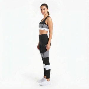 Ensemble de sport deux pièces pour femme : soutien-gorge de sport color block noir et gris et leggings taille haute pour fitness et entraînement - Product Image 2