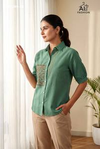 Nueva llegada: Camisa de algodón flexible de excelente calidad con bordado en el codo, proveedor de moda femenina de la India - Product Image 4