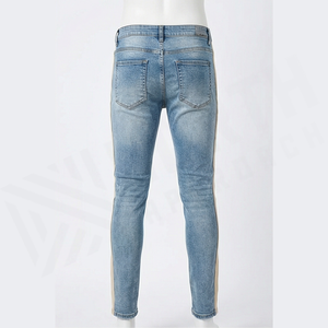 Jean en denim tissé uni délavé coupe slim pour homme, taille mi-haute, jambe droite, style décontracté en coton, idéal printemps, hiver, automne - Product Image 2