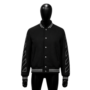 Veste universitaire CLASSIQUE NOIRE avec motif géométrique sur les manches, coupe classique, col rabattu, tenue décontractée d'automne, MODE PREMIUM T - Product Image 1