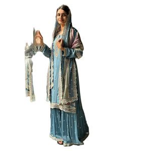 Conjunto de ropa de fiesta para mujer de diseñador con Secuencia de trabajo de lentejuelas superior Plazzo Dupatta - Product Image 1