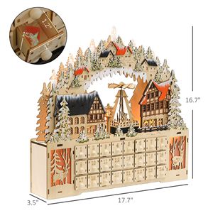 Calendario dell'Avvento in Legno Illuminato a LED per Babbo Natale con 24 Cassetti Riempibili, Dimensione 5cm - Product Image 3