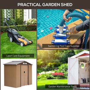 Casetta da Giardino Marrone 2,13m x 1,22m per Esterni, con Kit di Fondamenta, Prese d'Aria, Porte Scorrevoli, in Materiale PP e Lega - Product Image 6