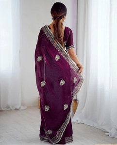 KV Women's Embellished Embroidered Reversible Silk & Rayon Bollywood <b>Saree</b> with Unstitched Blouse (<b>Maroon</b>) - Product Image 3