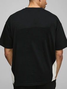 Conjunto de 2 piezas de jersey 100% algodón de alta calidad para uso diario informal, con bloques de color, estilo streetwear oversize, camisetas y pantalones cortos para hombre. - Product Image 2