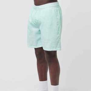 Men's Solid Mint Green Cotton Shorts Elastic Waist Casual Breathable With Pockets <b>Mid</b> Rise Woven Fabric - Product Image 3