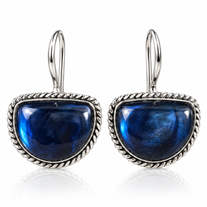 Pendientes Colgantes de Moda con Piedra Azul de Calidad Premium, Borde de Plata Oxidada, Diseño de Media Luna, Joyería de Destaque, Proveedor Mayorista - Product Image 1