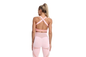 Femmes nouveau taille haute Gym Leggings Yoga ensemble solide pêche hanche entraînement vêtements de sport deux pièces Fitness vêtements - Product Image 4