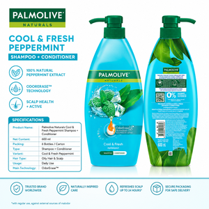Palmolive Naturals Cool & Fresh Peppermint <b>Shampoo</b> 600ml | 2-in-1 Oil Control & Scalp Refreshing - Product Image 3