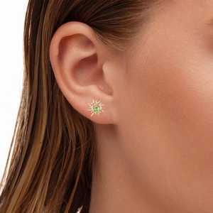 Tsavorite Gemstone Flat <b>Back</b> <b>Earrings</b> 925 Sterling Silver 14K Gold Plated Cartilage Piercing Jewelry - Product Image 4