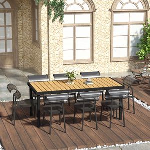 "Aluminum Frame 8-Person Rectangular Patio <b>Table</b> with HDPE Wood Top & Non-Slip Foot Pads" - Product Image 2