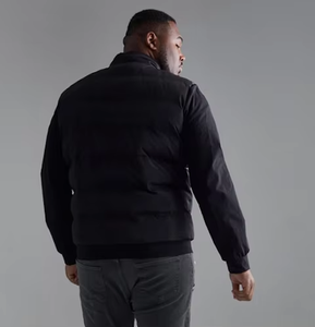 Men's Black Windproof Puffer Jacket With Stand Collar Regular Fit Polyester Wadding <b>Winter</b> Casual Coat Zipper Closure - Product Image 1