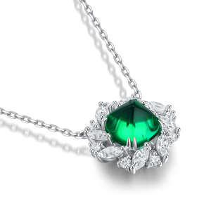 Designer <b>Emerald</b> Green Halo <b>Pendant</b> Necklace with Marquise Diamonds - Product Image 3