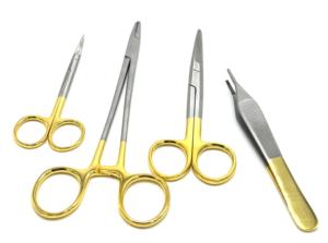 Premium Manual Needle Holder Scissors Adson Forceps Set Gold <b>Tungsten</b> Carbide Fine Tip Lightweight SIMAECO CE for Plastic - Product Image 6