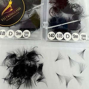 Extensiones de Pestañas Premade de Pelo Sintético Hechas a Mano 10D-20D CC/DD/M/L Curva Mega Natural Larga Estrecha Negra Mate - Product Image 4