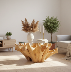 Table rustique Zela en racine de teck, durable, convertible, moderne, fabriquée à la main, écologique, pour ensemble de salon - Product Image 3