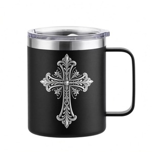 14 oz Stainless Steel Coffee <b>Mug</b> with Ornate Cross Design Vacuum Insulated Spill-Proof Lid Multiple Colors - Product Image 3