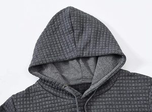 Sweat à capuche gaufré pour femme, couleur unie, mélange de coton, décontracté, manches longues, hiver, poches avant, patch marron, respirant, séchage rapide - Product Image 4