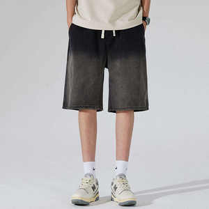 Shorts en jean pour hommes, style streetwear, personnalisés, délavés vintage, teints, à ourlet brut, coupe baggy, par un fabricant de denim - Product Image 5