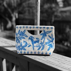 <b>Blue</b> <b>Beaded</b> Handbag With Bird And Floral Pattern Casual Embroidered Purse For Travel Summer Resort Use - Product Image 5
