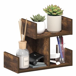 Juego de organizadores de escritorio y sujetalibros de madera de acacia rústica - Almacenamiento estilo granja envejecido al por mayor - Product Image 1