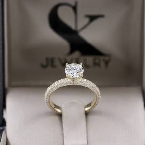 Anillo de eternidad completo de lujo con diamante redondo de 1.01 quilates cultivado en laboratorio con oro amarillo de 14 quilates, regalo fino para propuesta de matrimonio o fiesta de compromiso - Product Image 5