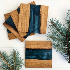 Custom Wooden Resin <b>Coasters</b> with Holder Durable Non-Slip <b>Drink</b> <b>Coasters</b> for Glasses Cups Bar Accessories & Home Decoration - Product Image 1