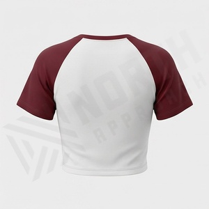 Baseball Cropped T-Shirts Knitted Fabric Raglan Sleeve Neck Slim Fit Customized Color <b>Blouse</b> Top Casual Fashion Gym Gear - Product Image 2