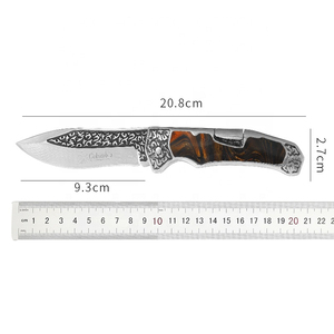 Navaja Plegable con Hoja de Acero Inoxidable de 20.8cm, Punta de Gota, Perilla de Pulgar, Mango de Madera, Diseño Artístico - Product Image 1