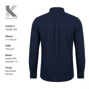เสื้อเชิ้ตผู้ชายผ้าฝ้ายผสมสแปนเด็กซ์ ลายสก็อตแคนวาส 165GSM ยืดได้ สไตล์ลำลองทางธุรกิจ รับผลิตแบบ OEM ODM - Product Image 2