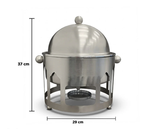 Réchaud alimentaire rond fini argenté, design arabe, aspect brillant, avec support, plat de service en métal pour buffet, fête, mariage - Product Image 3