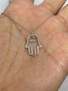 Pendentif Hamsa fait main en argent sterling 925 avec moissanite ronde, bijou religieux, cadeau de charme pour fête - Product Image 6