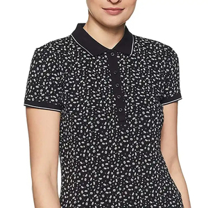 Polo personnalisé pour femme à imprimé floral, manches courtes, coupe classique, tricoté 100% polyester, décontracté, pour le printemps et l'été - Product Image 4