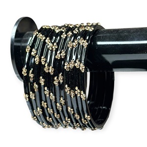 Designer Kashmiri Trendy Gold Plated Raindrop Black Glass <b>Bangles</b> Set Golden Stones for Wedding Factory Price Ready Stock - Product Image 4
