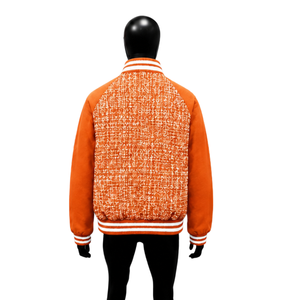 Veste universitaire orange élégante et tendance, imprimé lettres, fermeture éclair en polaire, légère, athlétique, manches longues, mode urbaine - Product Image 2