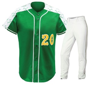 Ensemble uniforme de baseball vert avec numéro, pantalon blanc, polyester respirant, vêtements de sport pour adultes, maillot et pantalon, ensembles uniformes - Product Image 1