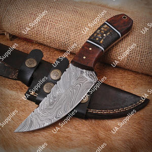 Cuchillo de Caza y Camping de Acero de Damasco Profesional de Alta Calidad con Hoja Fija, Mango de Madera de Palisandro y Cuerno de Carnero, Venta al por Mayor DIY EDC - Product Image 5