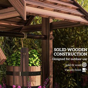 Classico Vaso a Pozzo dei Desideri in Legno Carbonizzato con Secchio Sospeso e Foro di Drenaggio per Giardino e Patio - Product Image 6