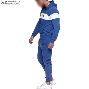 Blue And <b>White</b> Contrast Color Full Sleeve Drawstring Joggers Casual Wear Autumn Outfit Contrast Design Tracksuits For <b>Men</b> Wear - Product Image 2