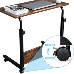 <b>Vintage</b> Wood Computer <b>Desk</b> Adjustable Height 80cm Black Steel Frame Rolling Workstation Particle Board Desktop for Home Office - Product Image 2