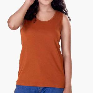 Women's <b>Rust</b> Knitted O-Neck Sleeveless Tank <b>Top</b> Casual Solid Color Regular Length <b>Top</b> - Product Image 1