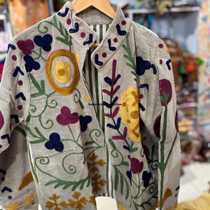 Indian Handmade Suzani Cotton Jacket Hand Embroidered Short Jacket Unisex Coat Handmade Suzani Short Jacket - Product Image 6