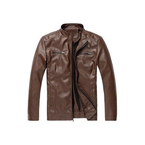Veste en cuir PU bleu marine pour homme avec fermeture éclair, col rabattable, coupe ajustée, style automne - Product Image 6