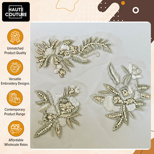 La Mejor Oferta en Apliques Hechos a Mano - Juego de 3 Motivos con Hilos de Plata, Cuentas y Lentejuelas para Accesorios de Ropa de la India - Product Image 6