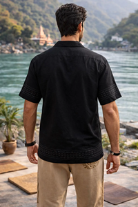 Premium Men’s White Cotton <b>Half</b> Sleeve <b>Shirt</b> Traditional Indian Hand-Block Print Casual Ethnic Fashion for Men - Product Image 3