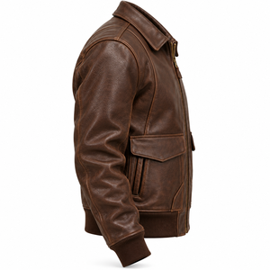 <b>Mens</b> Vintage <b>Brown</b> Genuine <b>Leather</b> Flight <b>Jacket</b> Custom OEM Pilot Bomber Outerwear Warm Winter Flap Pocket Coat Factory - Product Image 3