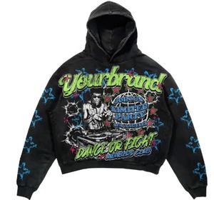 Hoodie unisexe de luxe de qualité supérieure, coupe ample, en coton personnalisé, délavé à l'acide, ourlet brut déchiré, imprimé DTG, en molleton bouclette, pour l'hiver - Product Image 3