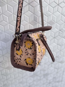 Hand Tooled Carving Leather Speedy Handbag Floral Pattern New Designer Gypsy Boho Shoulder Handmade Stylish Women Uses Ba - Product Image 3