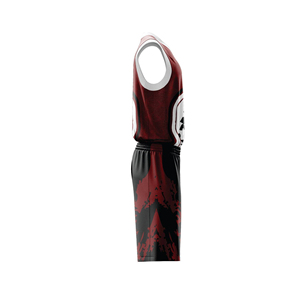 Ensemble d'uniformes de basketball personnalisés sublimés, bordeaux, noir, blanc, col en V, sans manches, anti-transpiration, unisexe, vêtements de sport pour adultes - Product Image 4