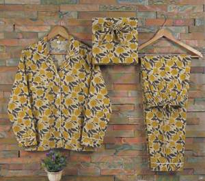 Conjunto de Pijama Térmico de Algodón Tejido a Mano para Mujer, Diseño Floral de Verano, Transpirable, Suave, de Secado Rápido, Cómodo, Largo - Product Image 2